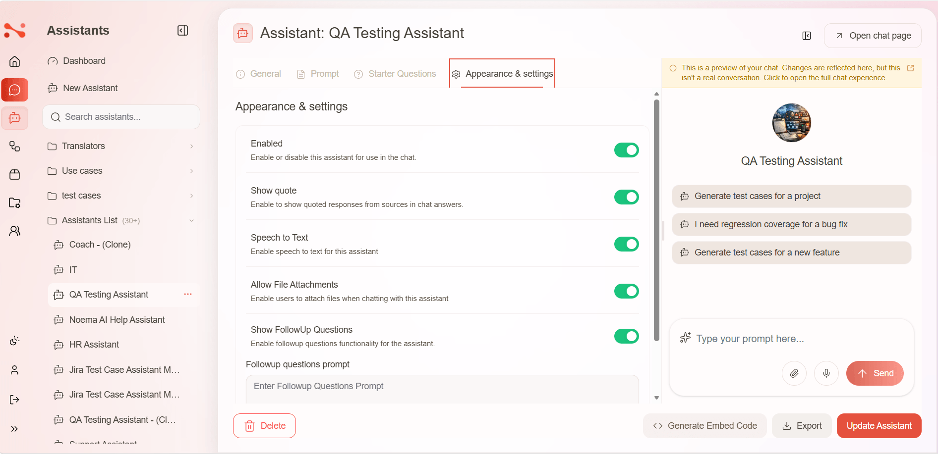 Assistant editor — Appearance & settings tab
