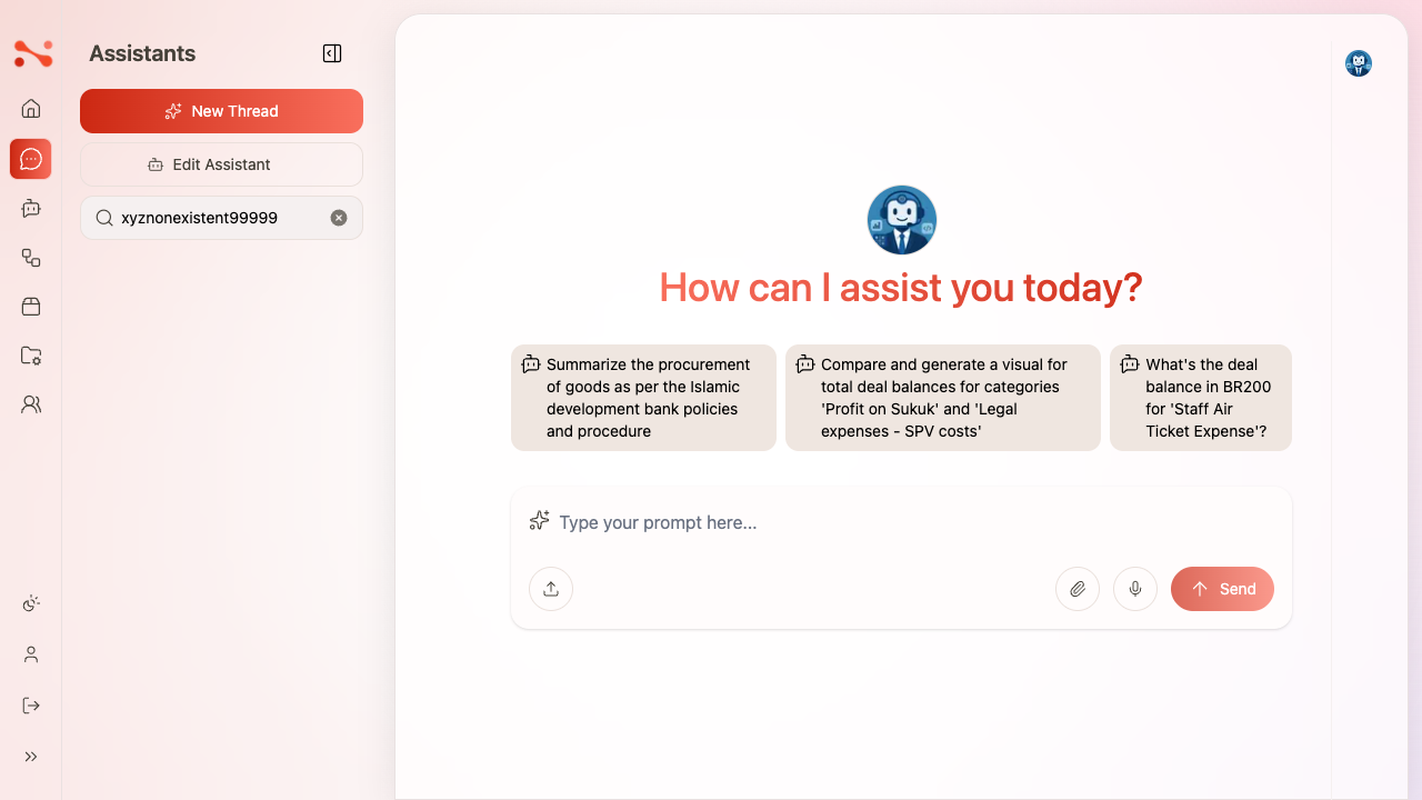 Chat sidebar with search query entered and no matching conversations — list area is blank