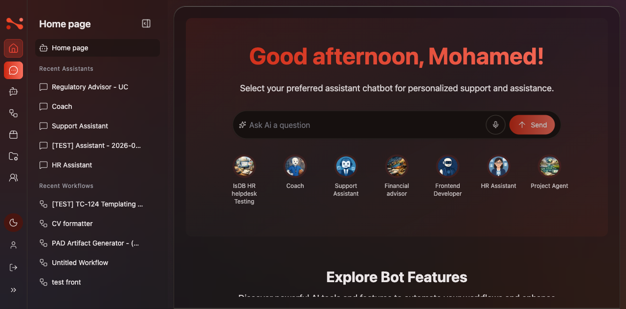 App in dark mode — dark sidebar and background